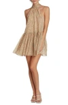 Matty M . Iris Leaf Halter Minidress In Brown