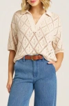 Matty M . Jasmine Open Stitch Johnny Collar Sweater In Gray