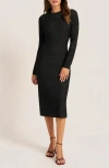 Matty M . Jasper Texture Long Sleeve Midi Dress In Black