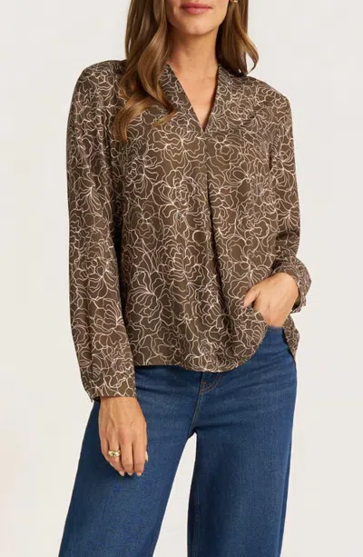 Matty M . Kensal Floral Print V-neck Long Sleeve Top In Moss/blush