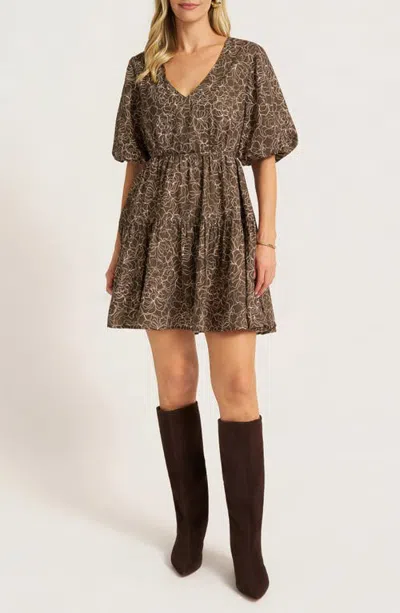 Matty M . Kensington Bubble Sleeve Tiered Dress In Moss/blush
