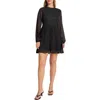 Matty M . Lace Mock Neck Long Sleeve Chiffon Dress In Black