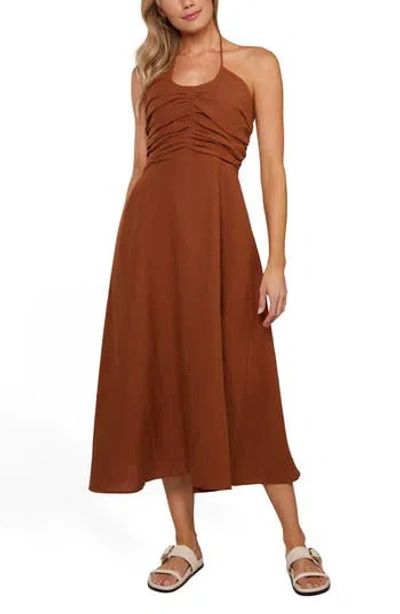 Matty M . Leila Midi Halter Dress In Rust