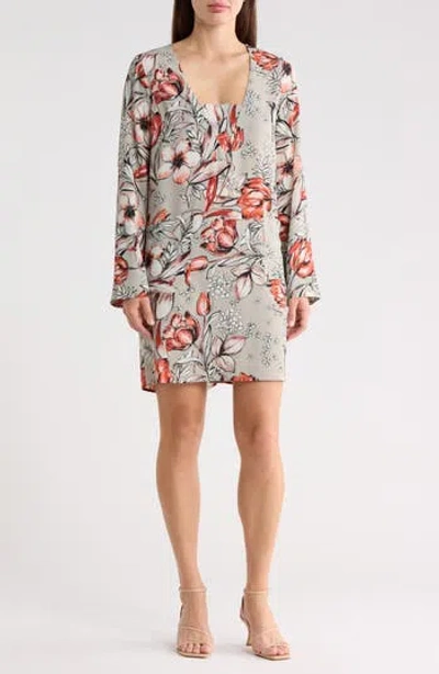 Matty M . Long Sleeve Shift Dress In Gray