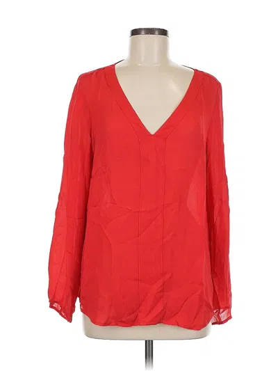 Pre-owned Matty M Long Sleeve Silk Top Red V Neck Tops