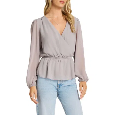 Matty M . Long Sleeved Peplum Top In Grey