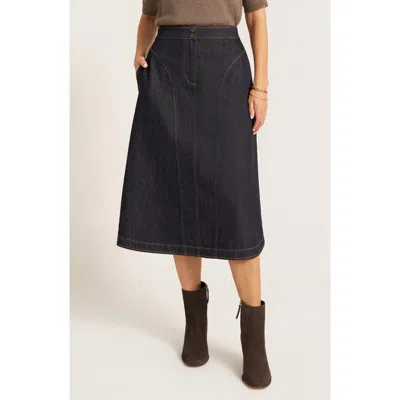 Matty M . Lynn Seamed Denim Midi Skirt