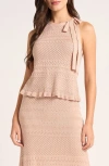 Matty M Mae Tie Neck Pointelle Sweater Vest In Pink