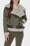 Matty M . Maria Faux Suede & Faux Shearling Belted Jacket In Green