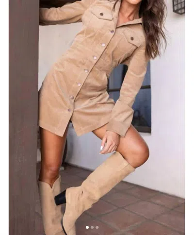 Matty M Marisa Button Front Dress In Tan In Brown
