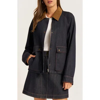 Matty M . Marley Corduroy Collar Denim Jacket In Denim/cognac