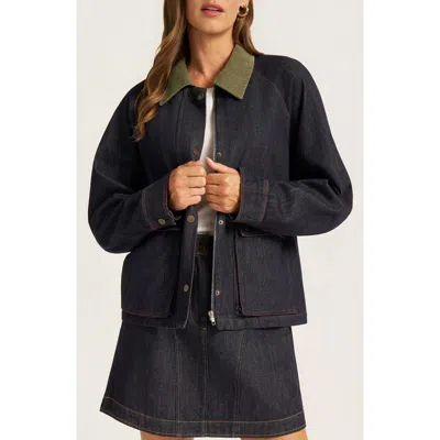 Matty M . Marley Corduroy Collar Denim Jacket In Denim/olive