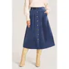 Matty M . Marlowe Cotton Blend Corduoy Midi Skirt In Blue