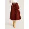 Matty M . Marlowe Cotton Blend Corduoy Midi Skirt In Brown