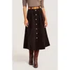 Matty M . Marlowe Cotton Blend Corduoy Midi Skirt In Brown