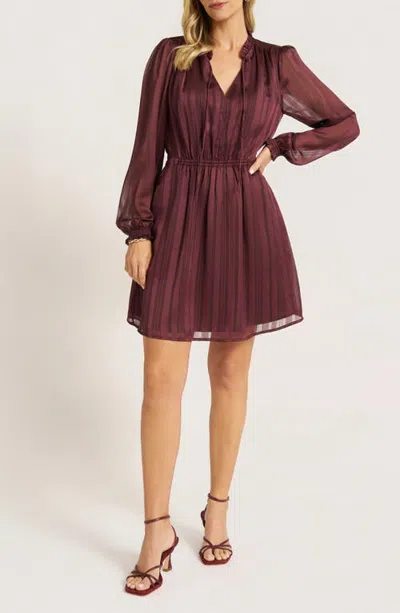 Matty M . Metallic Stripe Ruffle Neck Fit & Flare Dress In Licorice