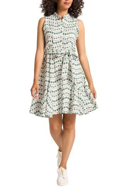 Matty M . Mona Floral Embroidered Sleeveless Cotton Dress In Green