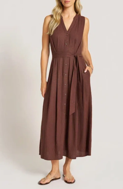 Matty M . Nivara Linen Blend Sleeveless Midi Dress In Brown