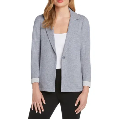 Matty M . Notched Collar Knit Blazer In Blue