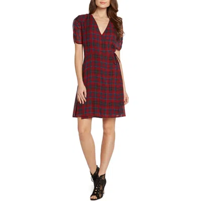 Matty M . Plaid Wrap Dress In Burgundy