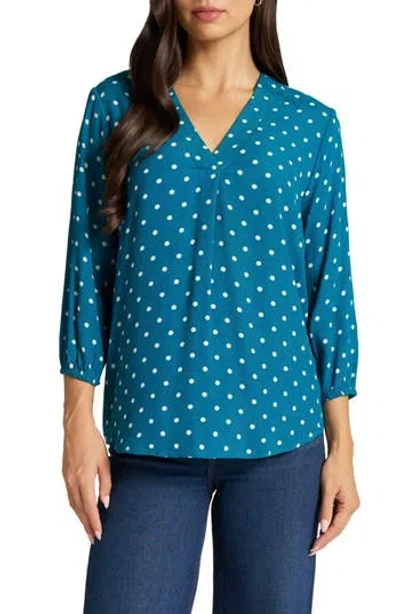 Matty M . Pleat Front V-neck Top In Teal