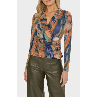 Matty M Prescott Draped Long Sleeve Top In Multi