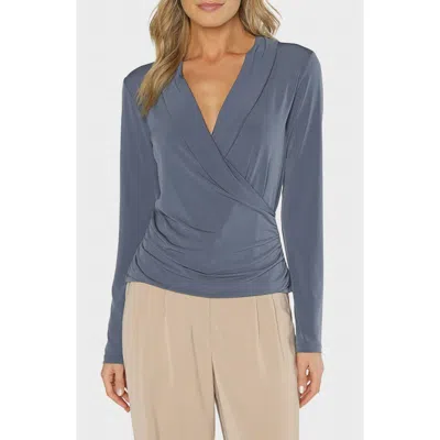 Matty M Prescott Draped Long Sleeve Top In Gray