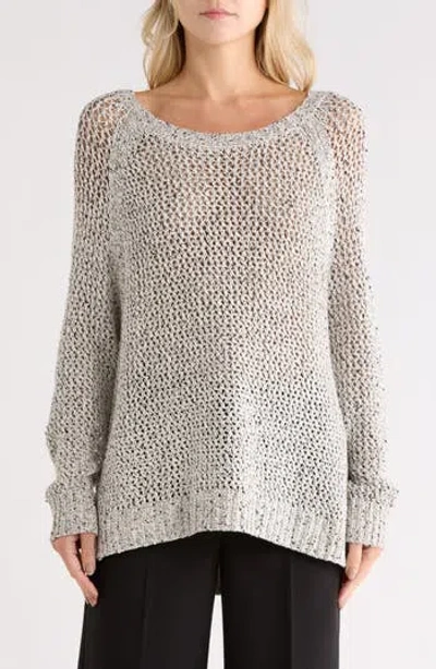 Matty M . Raglan Sleeve Open Knit Sweater In White