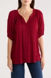 Matty M . Raglan Sleeve Tie Neck Top In Red