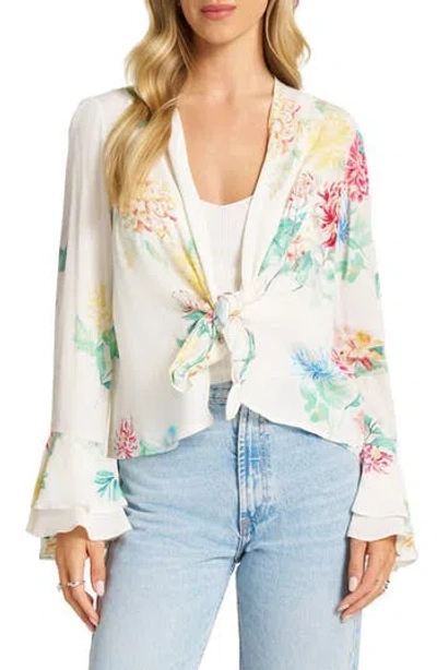 Matty M . Ruffled Cuff Tie Front Jacket In Multi