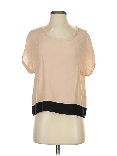 Pre-owned Matty M Short Sleeve Top Tan Square Neckline Tops In Brown