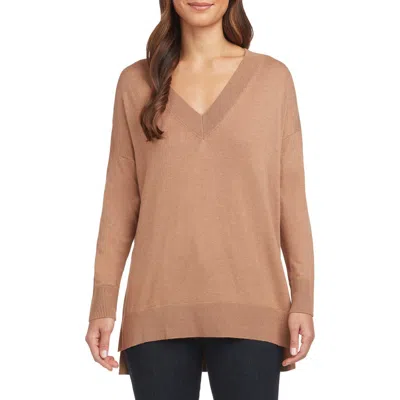 Matty M . Side Slit Sweater In Brown