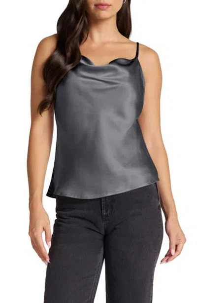 Matty M . Silk Satin Cowl Neck Camisole In Steel