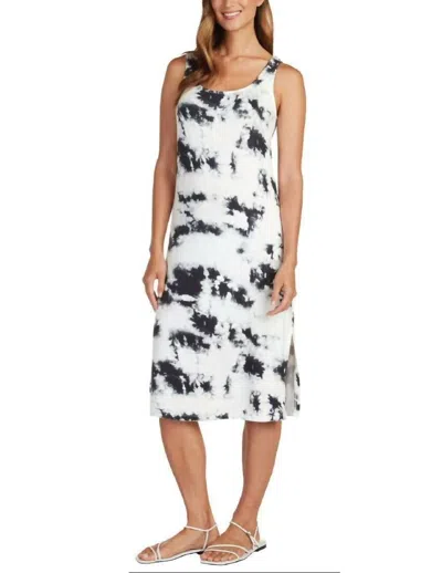 Matty M Sleeveless Tank Dress In Black Tie Dye In White