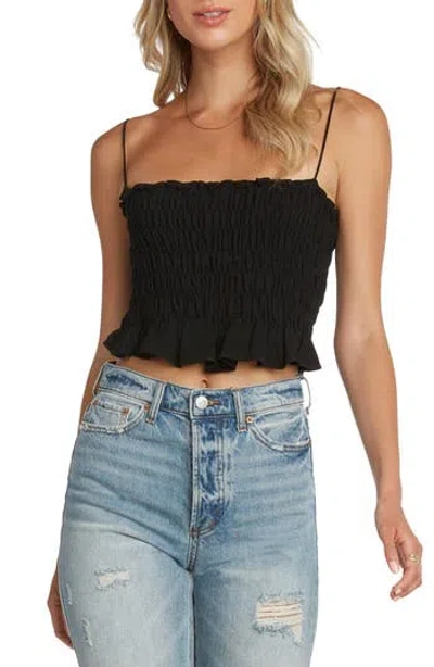 Matty M . Smocked Linen Blend Crop Camisole In Black