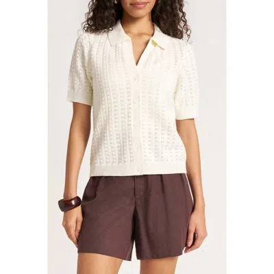 Matty M . Solana Pointelle Polo Cardigan In White