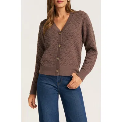 Matty M . Sonny Pointelle Cardigan In Pebble