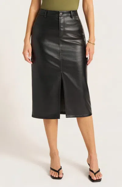 Matty M . State Faux Leather Midi Skirt In Black