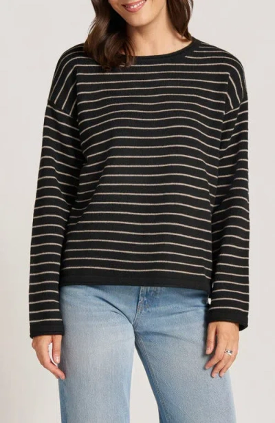 Matty M . Stripe Boat Neck Sweater In Black