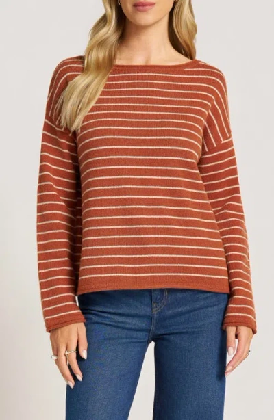 Matty M . Stripe Boat Neck Sweater In Brown