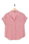 Matty M Stripe Woven Button Front Top In Cherry