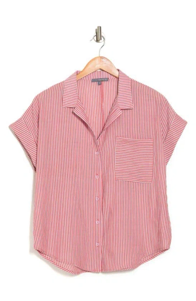 Matty M Stripe Woven Button Front Top In Cherry