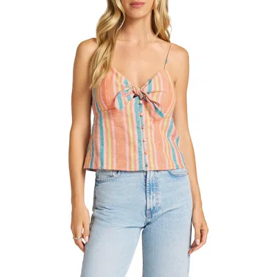 Matty M . Striped Linen Blend Tie Front Camisole In Melon