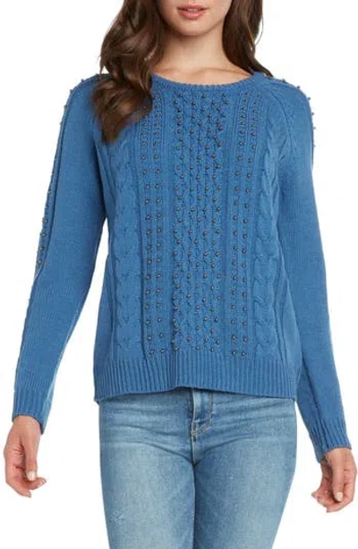 Matty M . Stud Cable Stitch Sweater In Blue