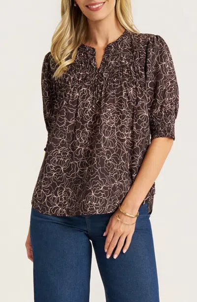 Matty M . Tala Print Pleated Top In Espresso/blush