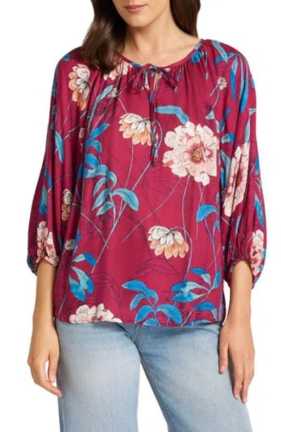 Matty M . Tie Front Raglan Sleeve Top In Magenta