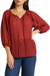 Matty M . Tie Front Raglan Sleeve Top In Brown