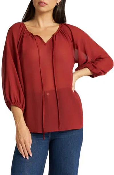 Matty M . Tie Front Raglan Sleeve Top In Rust