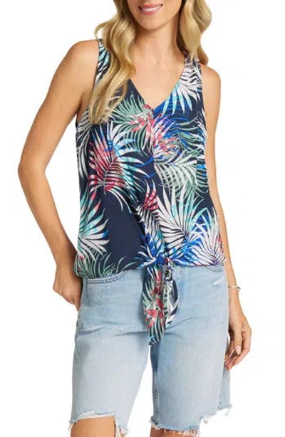 Matty M . Tie Front V-neck Top In Multi