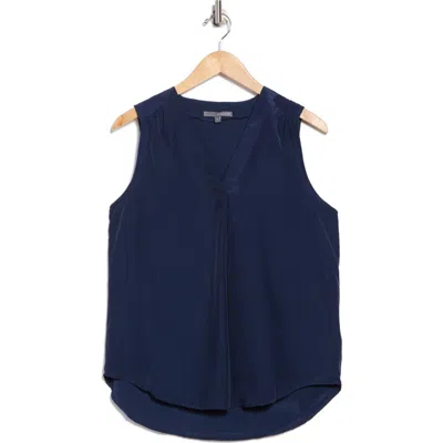 Matty M . V-neck Sleeveless Pleat Front Top In Blue